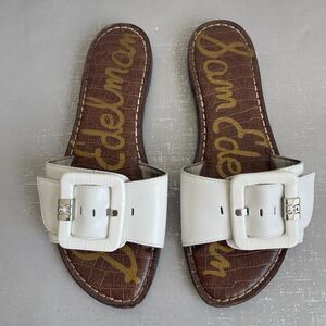 Sam Edelman Granada Buckle Slide White Flat Sandals Size 7.5 M